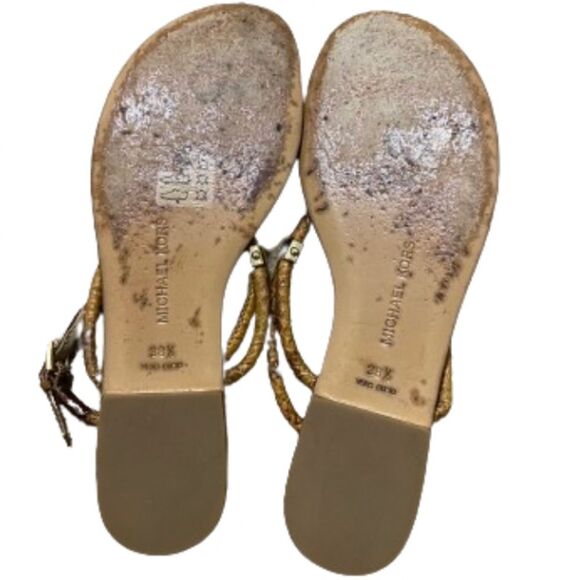 Michael Kors WOMEN’s Brown & Gold Snake Embossed Leather Slingback Flats Sz-8 - Picture 5 of 5